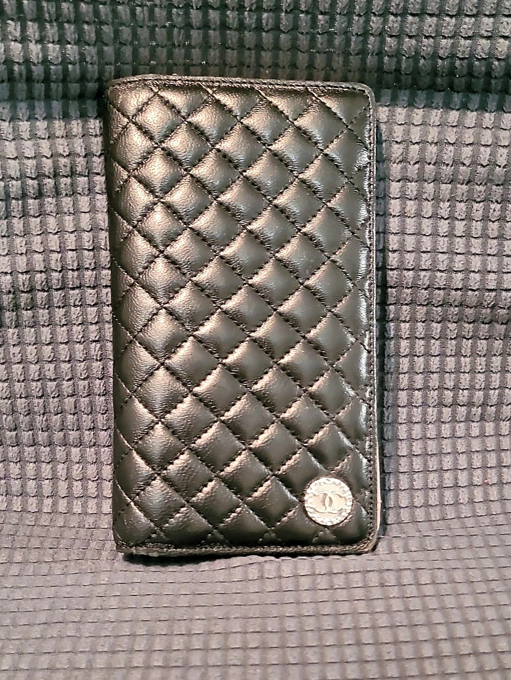 Chanel Quilted CC Button Long Wallet Black & Pink
